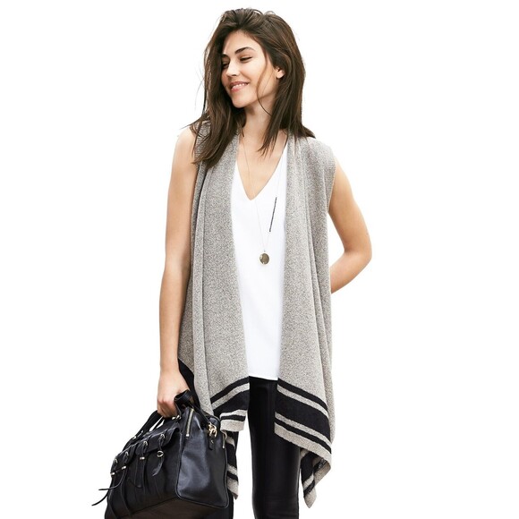 BANANA REPUBLIC Gray Wool Alpaca Sleeveless Blanket Cardigan Vest SIZE SMALL - Picture 1 of 9